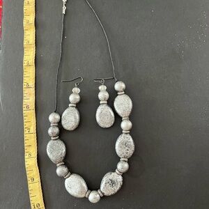 Elegant Silver Beaded Necklace and Earring Set